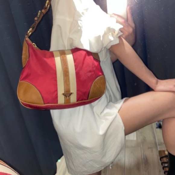 PRADA Tessuto re-edition 2005 nylon leather striped bag hobo purse - Picture 1 of 15